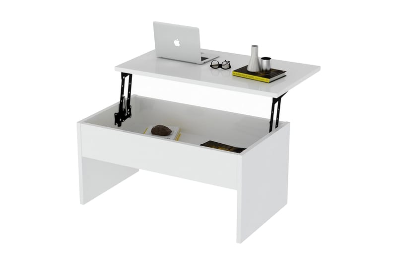 Soffbord Tessie 90 cm Höj- och Sänkbar med Förvaring - Vit - Soffbord