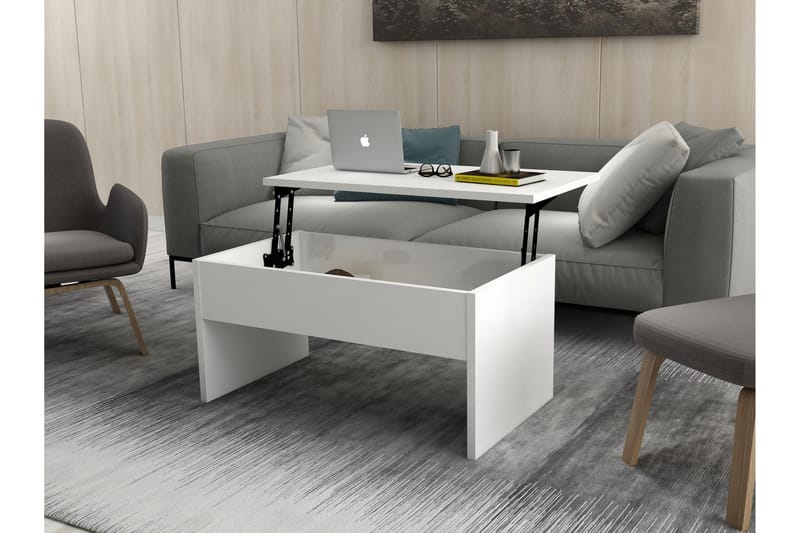 Soffbord Tessie 90 cm Höj- och Sänkbar med Förvaring - Vit - Möbler - Bord & matgrupp - Soffbord