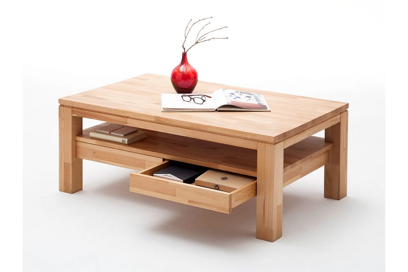 Soffbord Tinga 115 cm med Förvaring Hyllor + Lådor - Ekfärg - Soffbord med förvaring - Soffbord
