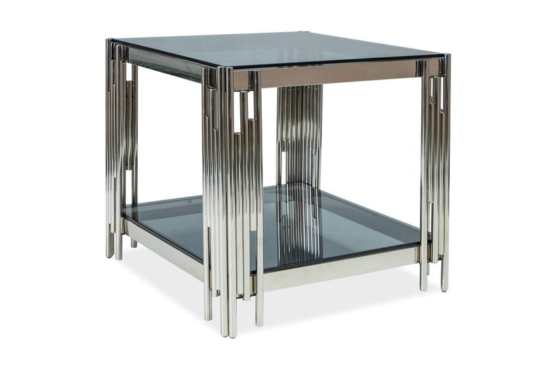 Soffbord Torala 55 cm med Förvaring Hylla - Rökfärgad Glas/Krom - Soffbord