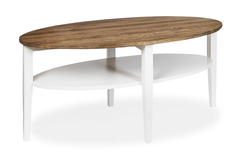Soffbord Tranås 120 cm Ovalt med Förvaring Hylla - Ek/Vit - Soffbord - Soffbord med förvaring