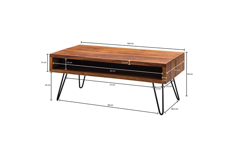 Soffbord Trubiano 100 cm - Massivt Trä/Svart - Möbler - Bord & matgrupp - Soffbord