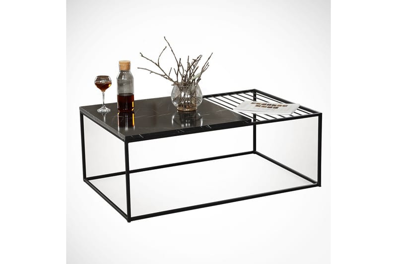 Soffbord Ubbeboda 95 cm Marmormönster Ribbor - Svart - Marmorbord - Soffbord