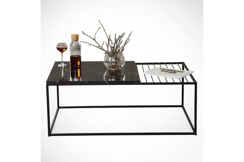 Soffbord Ubbeboda 95 cm Marmormönster Ribbor - Svart - Marmorbord - Soffbord