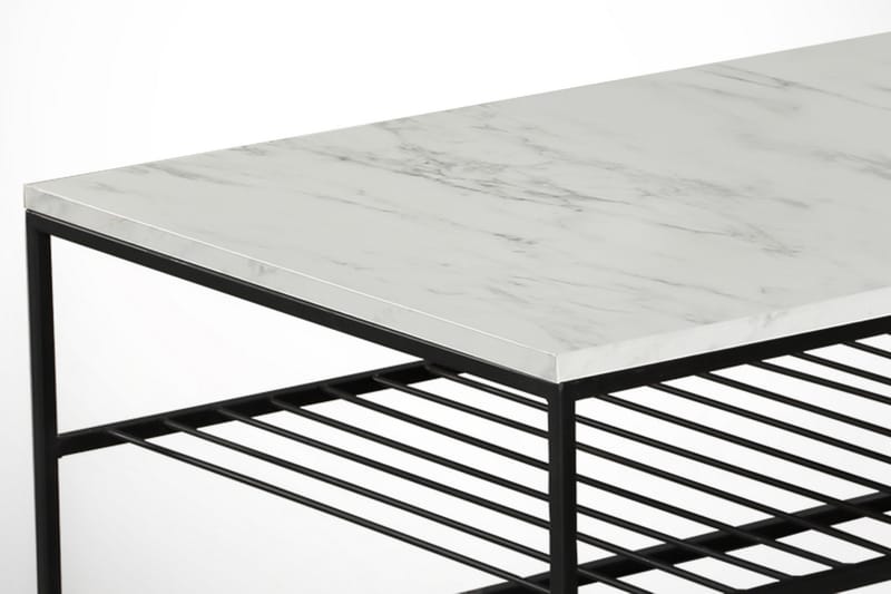 Soffbord Ubbeboda 95 cm med Förvaring Hylla Marmormönster Ri - Vit/Svart - Marmorbord - Soffbord