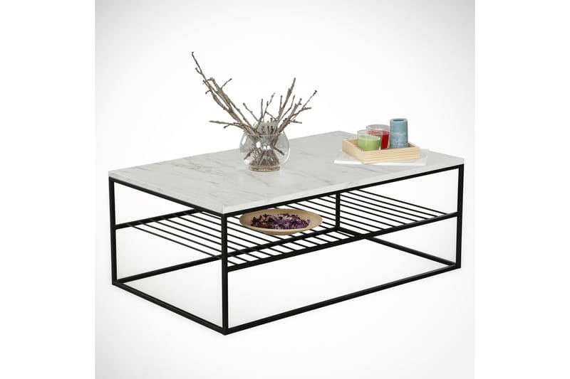 Soffbord Ubbeboda 95 cm med Förvaring Hylla Marmormönster Ri - Vit/Svart - Möbler - Bord & matgrupp - Soffbord
