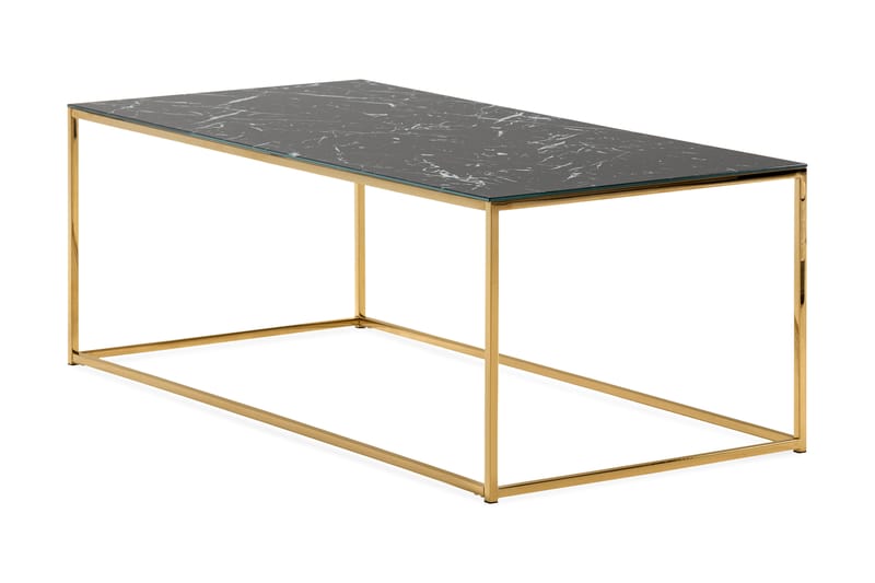 Soffbord Valeria 120 cm Marmormönster - Glas/Svart/Mässing - Möbler - Bord & matgrupp - Soffbord