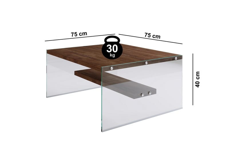 Soffbord Vallsbo 75 cm med Förvaring Hylla - Glas/Brun - Soffbord