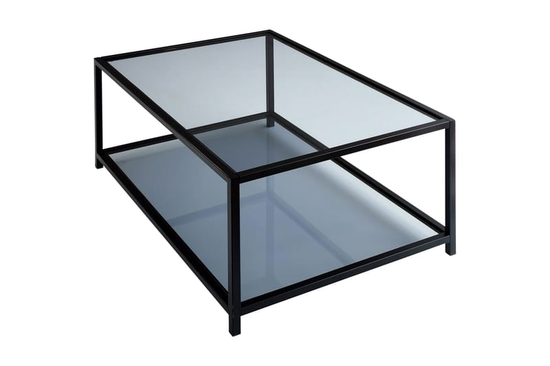 Soffbord Vallsbo 90 cm med Förvaring Hylla - Glas/Rökfärgad/Svart - Soffbord