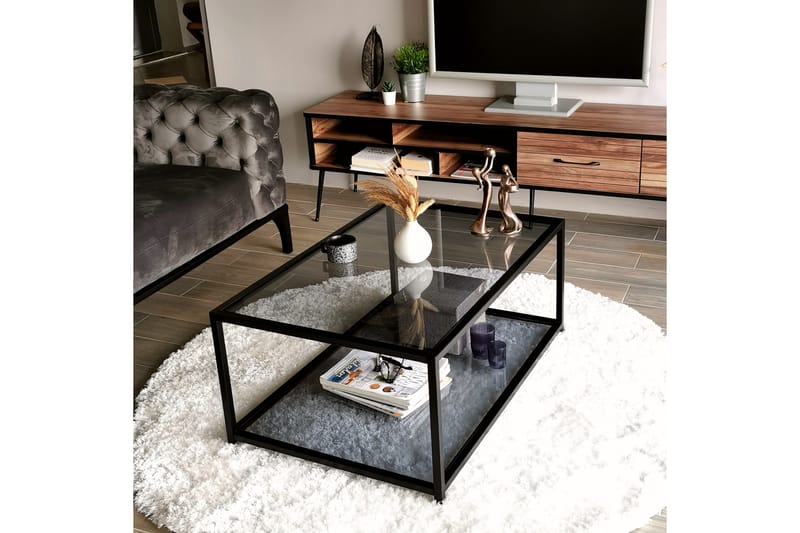 Soffbord Vallsbo 90 cm med Förvaring Hylla - Glas/Rökfärgad/Svart - Möbler - Bord & matgrupp - Soffbord