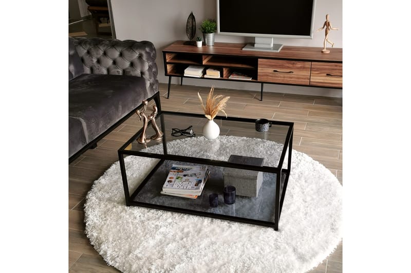Soffbord Vallsbo 90 cm med Förvaring Hylla - Glas/Rökfärgad/Svart - Möbler - Bord & matgrupp - Soffbord