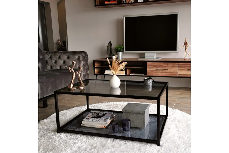 Soffbord Vallsbo 90 cm med Förvaring Hylla - Glas/Rökfärgad/Svart - Möbler - Bord & matgrupp - Soffbord