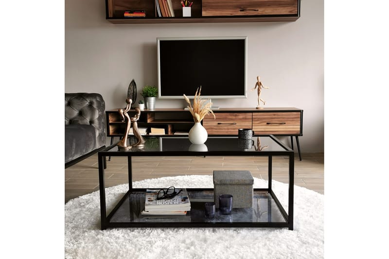 Soffbord Vallsbo 90 cm med Förvaring Hylla - Glas/Rökfärgad/Svart - Möbler - Bord & matgrupp - Soffbord