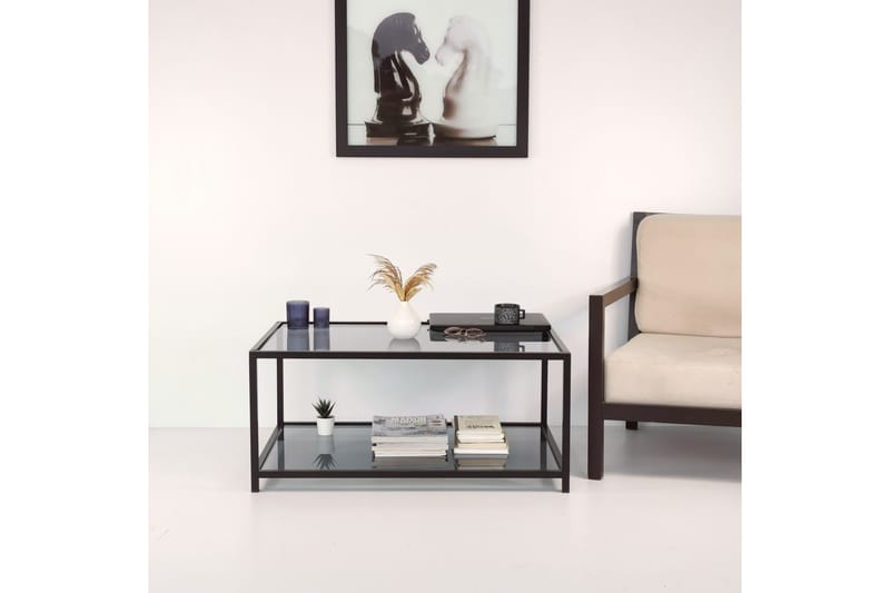 Soffbord Vallsbo 90 cm med Förvaring Hylla - Glas/Rökfärgad/Svart - Möbler - Bord & matgrupp - Soffbord