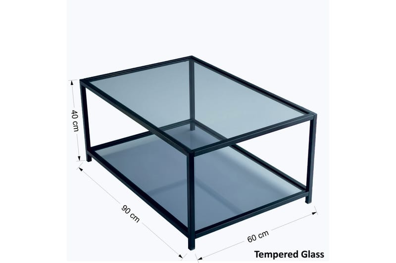 Soffbord Vallsbo 90 cm med Förvaring Hylla - Glas/Rökfärgad/Svart - Soffbord