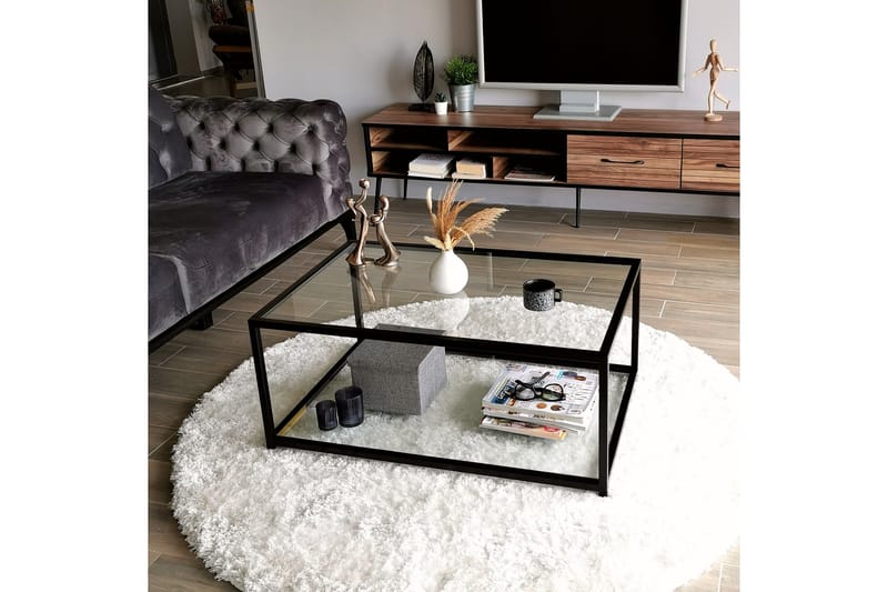 Soffbord Vallsbo 90 cm med Förvaring Hylla - Glas/Svart - Soffbord