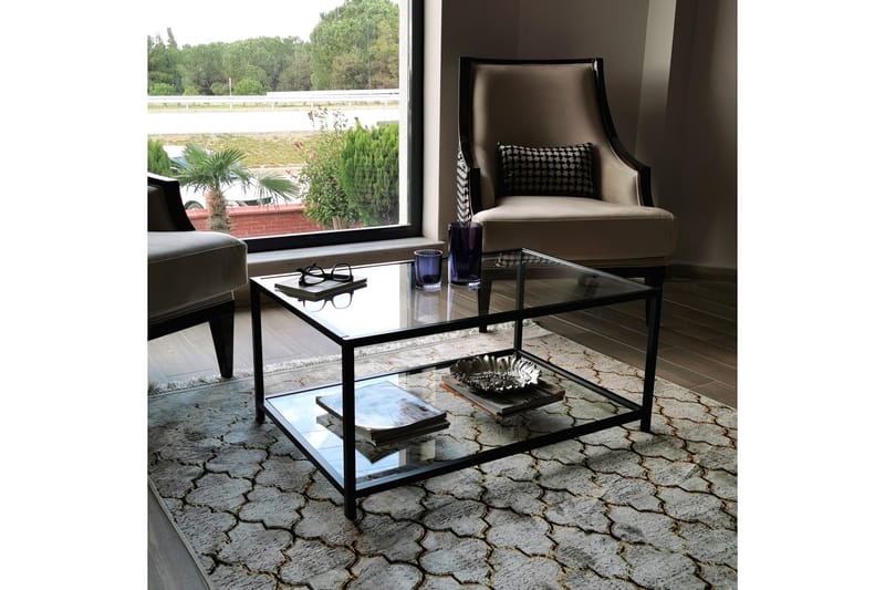 Soffbord Vallsbo 90 cm med Förvaring Hylla - Glas/Svart - Möbler - Bord & matgrupp - Soffbord