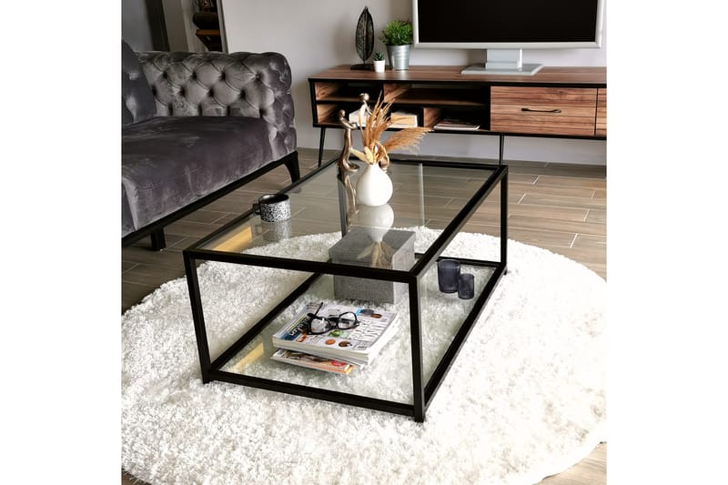 Soffbord Vallsbo 90 cm med Förvaring Hylla - Glas/Svart - Möbler - Bord & matgrupp - Soffbord