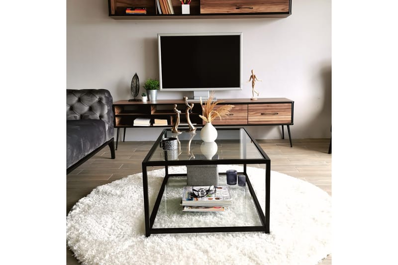 Soffbord Vallsbo 90 cm med Förvaring Hylla - Glas/Svart - Möbler - Bord & matgrupp - Soffbord