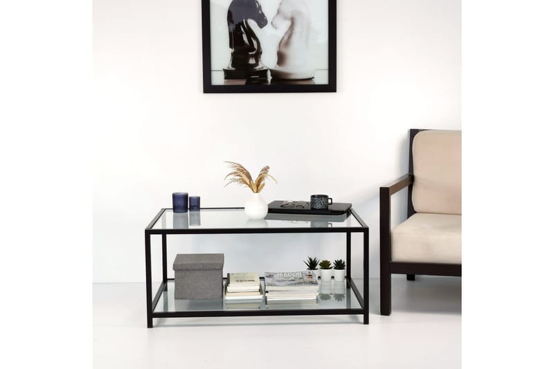 Soffbord Vallsbo 90 cm med Förvaring Hylla - Glas/Svart - Möbler - Bord & matgrupp - Soffbord