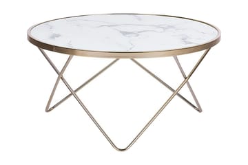 Soffbord Vanlaarhoven 80 cm Runt Marmormönster - Glas/Vit/Guld - Möbler - Bord & matgrupp - Soffbord