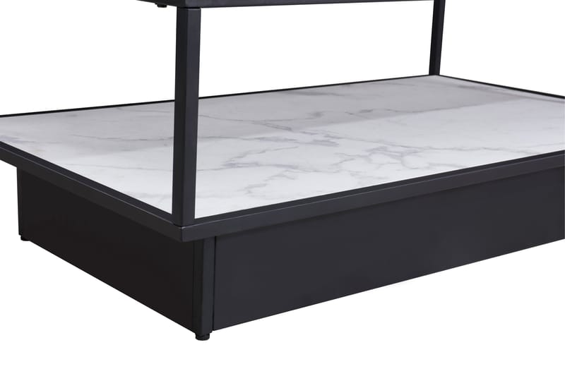 Soffbord Vannetta 120 cm med Förvaring Hylla Marmormönster - Grå/Vit/Svart - Marmorbord - Soffbord