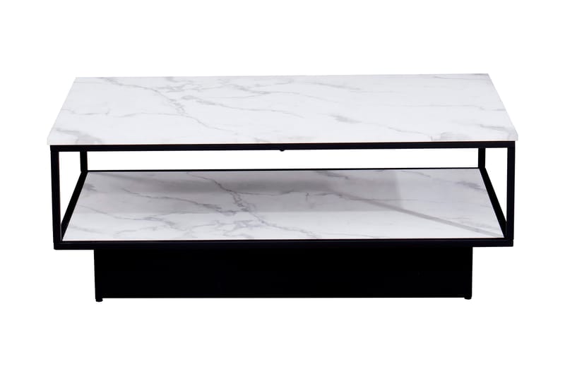 Soffbord Vannetta 120 cm med Förvaring Hylla Marmormönster - Grå/Vit/Svart - Marmorbord - Soffbord