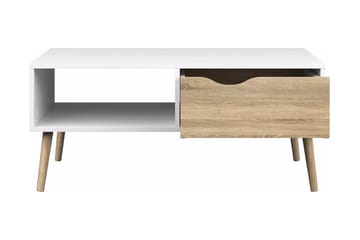 Soffbord Vasiliki 99 cm med Förvaring Låda + Hylla - Vit/Ekfärg - Möbler - Bord & matgrupp - Soffbord