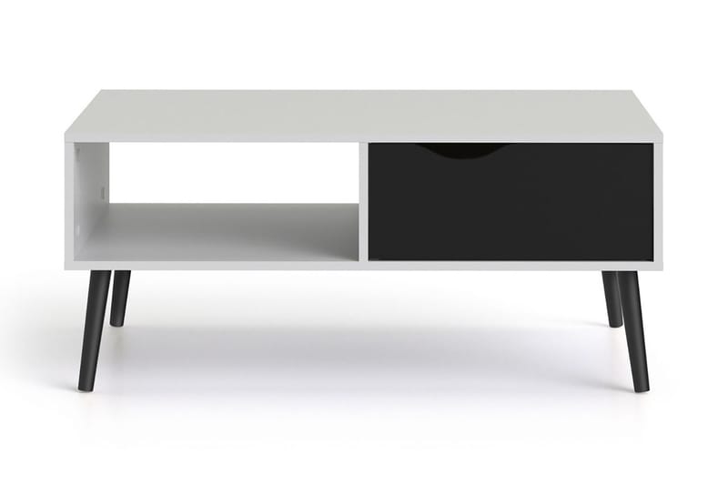 Soffbord Vasiliki 99 cm med Förvaring Låda + Hylla - Vit/Svart - Soffbord