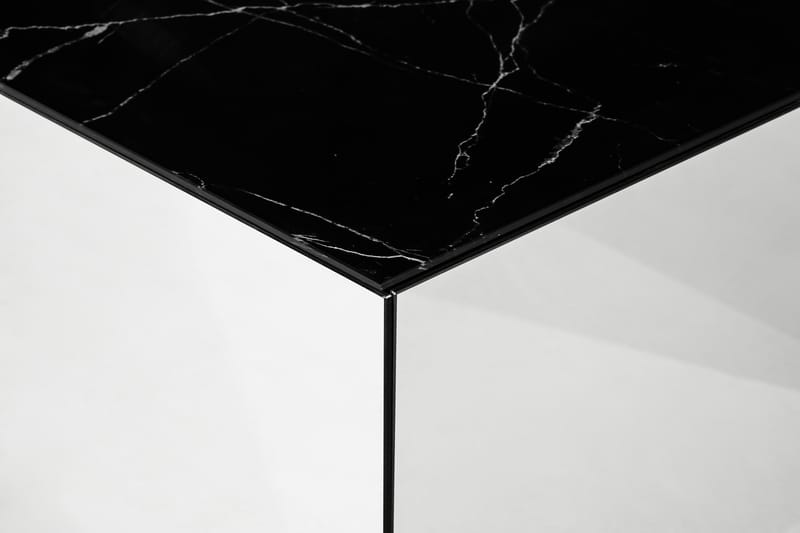 Soffbord Vathy 110 cm Marmormönster - Spegel/Glas/Svart - Marmorbord - Soffbord