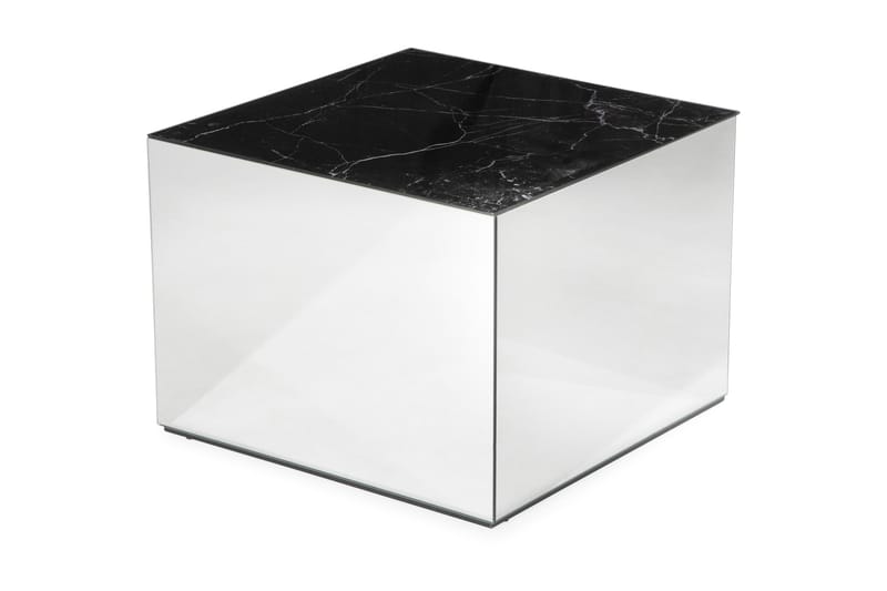 Soffbord Vathy 60 cm Marmormönster - Spegel/Glas/Svart - Marmorbord - Soffbord