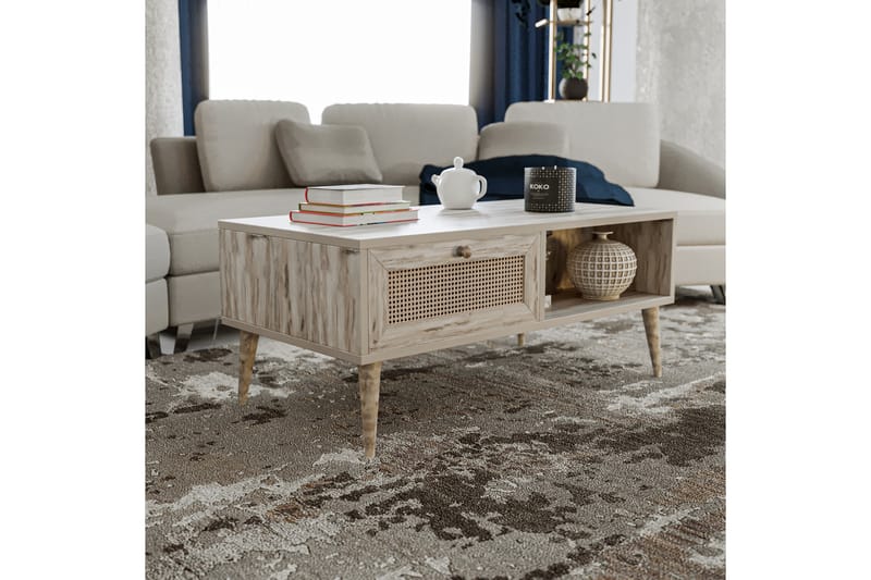 Soffbord Vergale 97 cm med Förvaring Hylla + 2 Lådor - Natur - Möbler - Bord & matgrupp - Soffbord