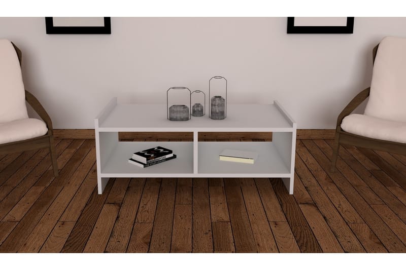 Soffbord Vernus 90 cm med Förvaring Hyllor - Vit - Soffbord