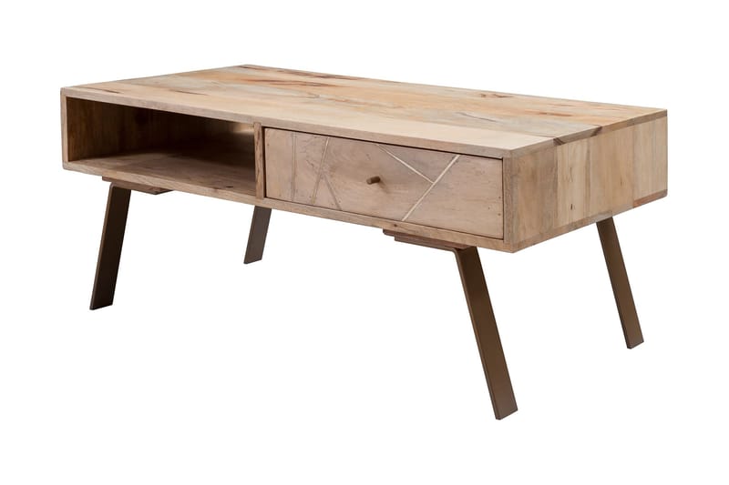 Soffbord Weikko 95 cm med Förvaring Låda + Hylla - Massivt Trä - Soffbord med hjul - Höj och sänkbart soffbord - Soffbord med förvaring - Klaffbord & hopfällbart bord - Marmorbord - Soffbord