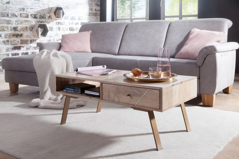 Soffbord Weikko 95 cm med Förvaring Låda + Hylla - Massivt Trä - Möbler - Bord & matgrupp - Soffbord