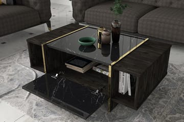 Soffbord Widegates 104 cm med Förvaring Hyllor + Lucka - Svart/Guld - Möbler - Bord & matgrupp - Soffbord