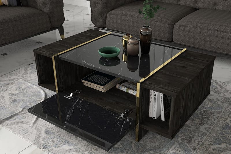 Soffbord Widegates 104 cm med Förvaring Hyllor + Lucka - Svart/Guld - Möbler - Bord & matgrupp - Soffbord