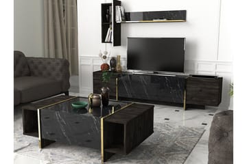 Soffbord Widegates 104 cm med Förvaring Hyllor + Lucka - Svart/Guld - Möbler - Bord & matgrupp - Soffbord