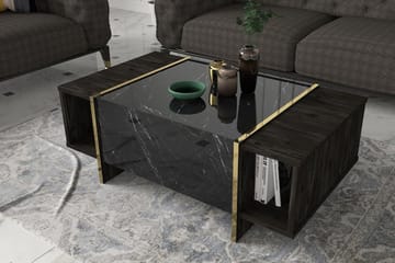 Soffbord Widegates 104 cm med Förvaring Hyllor + Lucka - Svart/Guld - Möbler - Bord & matgrupp - Soffbord