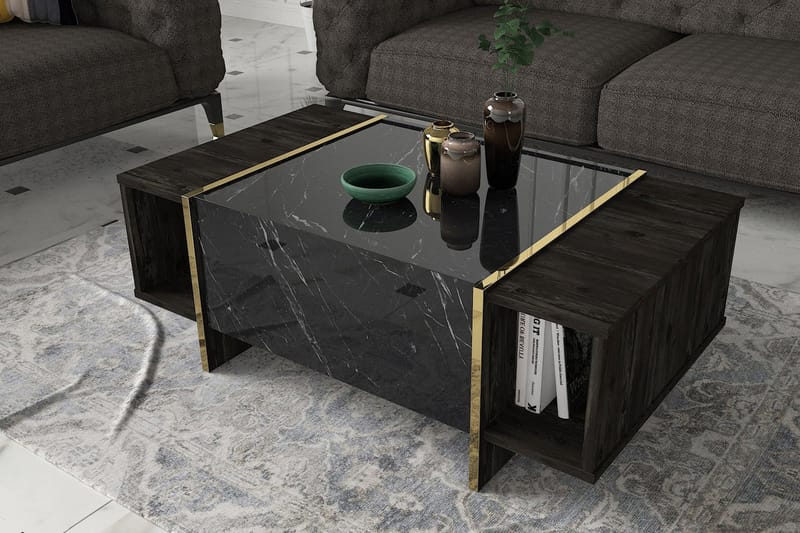 Soffbord Widegates 104 cm med Förvaring Hyllor + Lucka - Svart/Guld - Möbler - Bord & matgrupp - Soffbord