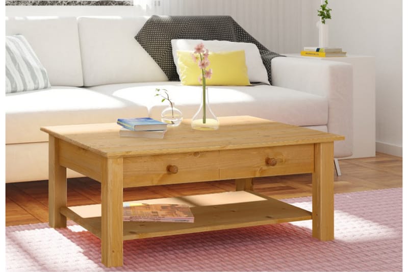 Soffbord Yamina 100 cm med Förvaring 2 Lådor + Hylla - Brun - Möbler - Bord & matgrupp - Soffbord