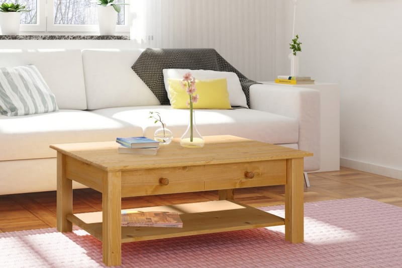 Soffbord Yamina 100 cm med Förvaring 2 Lådor + Hylla - Brun - Möbler - Bord & matgrupp - Soffbord