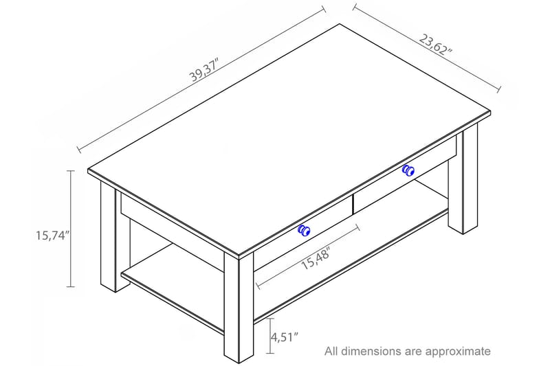 Soffbord Yamina 100 cm med Förvaring 2 Lådor + Hylla - Svart - Soffbord