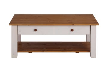 Soffbord Yamina 100 cm med Förvaring 2 Lådor + Hylla - Vit/Brun - Möbler - Bord & matgrupp - Soffbord