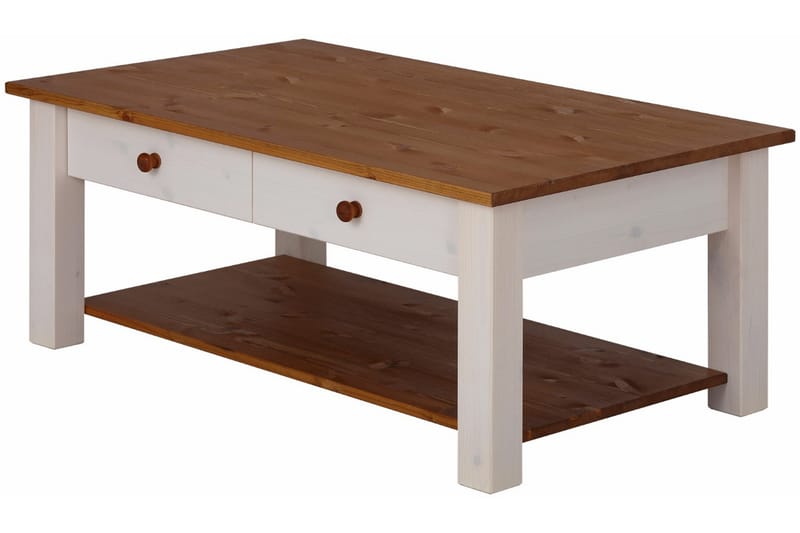 Soffbord Yamina 100 cm med Förvaring 2 Lådor + Hylla - Vit/Brun - Möbler - Bord & matgrupp - Soffbord