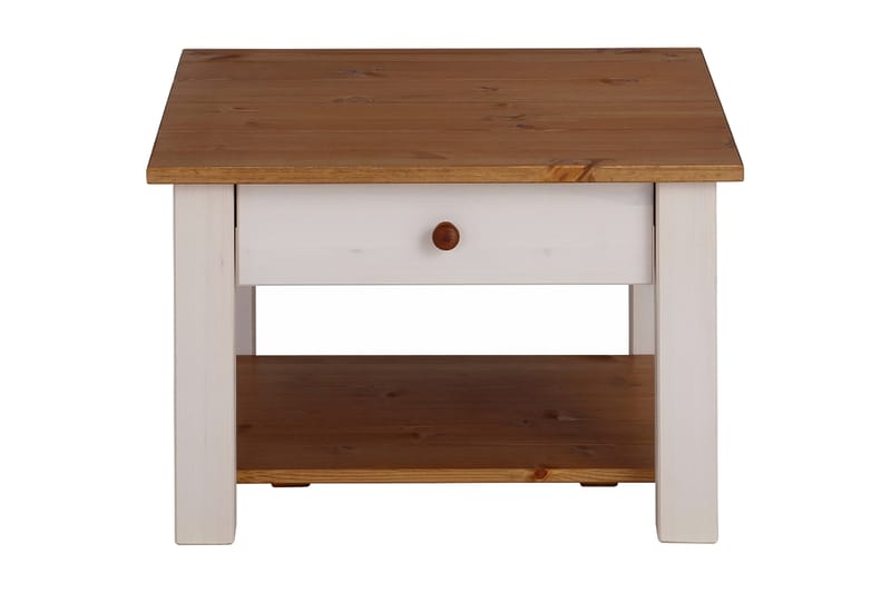 Soffbord Yamina 60 cm med Förvaring Låda + Hylla - Vit/Brun - Möbler - Bord & matgrupp - Soffbord