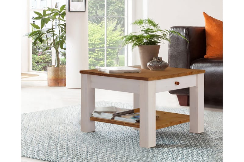 Soffbord Yamina 60 cm med Förvaring Låda + Hylla - Vit/Brun - Möbler - Bord & matgrupp - Soffbord