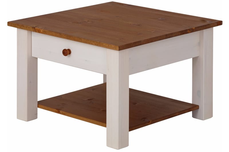 Soffbord Yamina 60 cm med Förvaring Låda + Hylla - Vit/Brun - Möbler - Bord & matgrupp - Soffbord