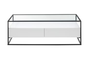 Soffbord Pitlik 120 cm med Förvaring 2 Lådor + Hylla - Glas/Vit - Möbler - Bord & matgrupp - Soffbord