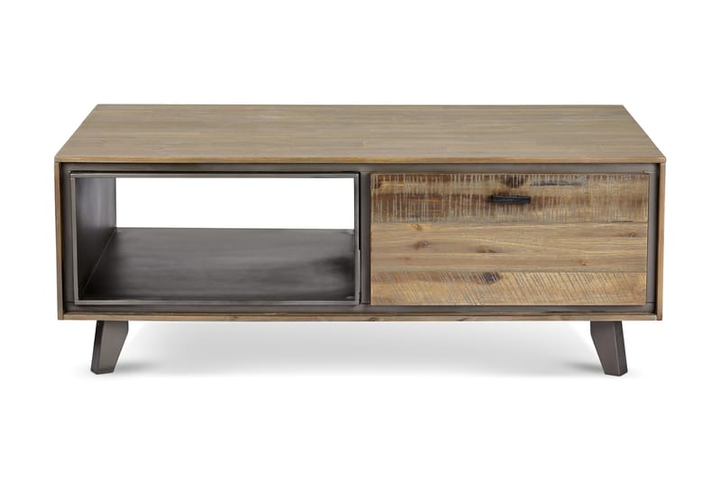 Soffbord Periana 120 cm med Förvaring Hylla + Lådor - Akacia/Beige/Grå - Soffbord